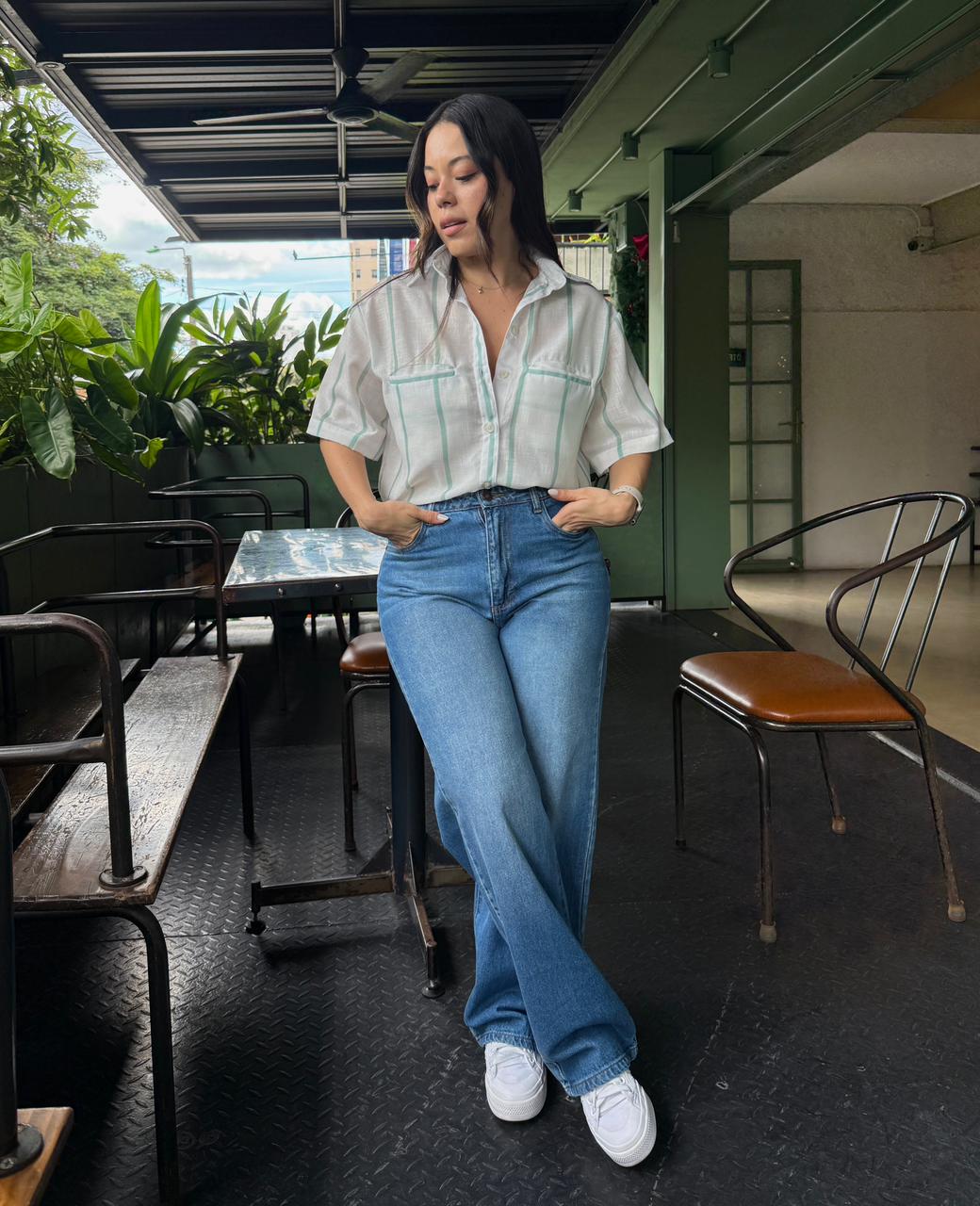 Camisera Lino Rayas Verde