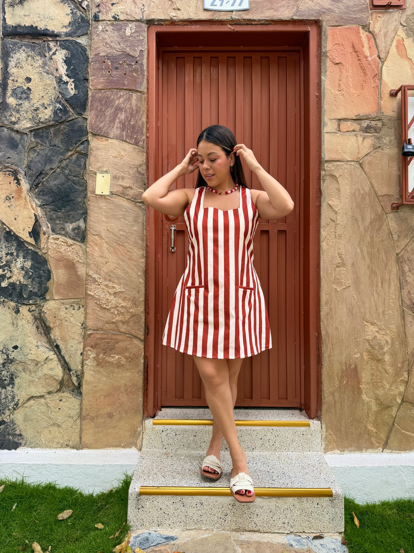 Vestido Marina Rayas Terracota