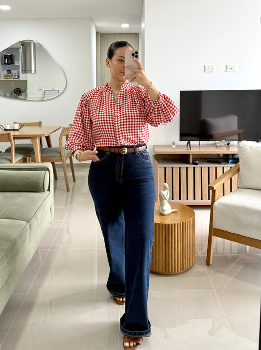 Camisera Camille Cuadros Roja