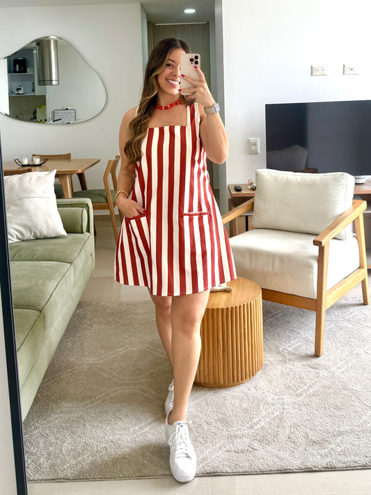 Vestido Marina Rayas Terracota