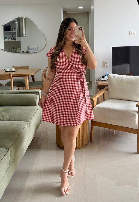 Vestido Valentina Cuadros Rojos